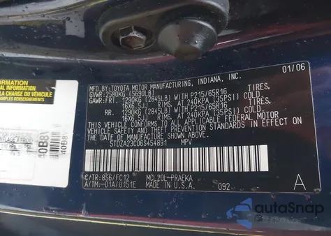 2006 Toyota Sienna Le from USA, damaged, VIN 5TDZA23C06S454891
